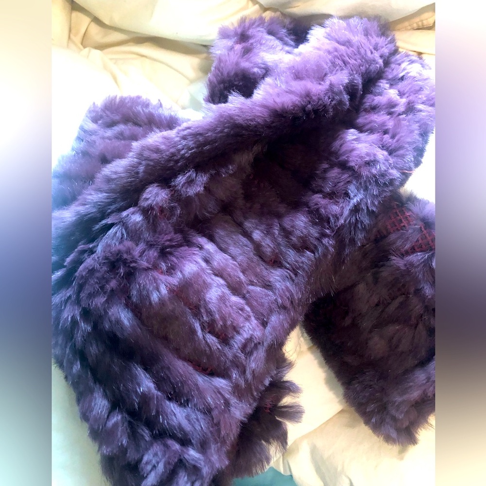 Luxurious real rabbit Fur Scarf in dark purple